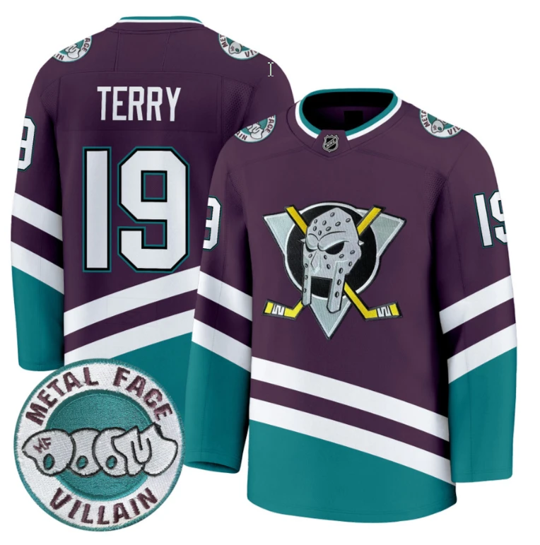 Men Troy Terry Jersey #19 Anaheim Ducks MF DOOM Metal Face Villain Stitched by Hockey David