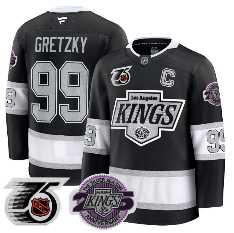 Men Wayne Gretzky Jersey #99 Los Angeles Kings 91-92 75th 25th Anniversary Black by Hockey David