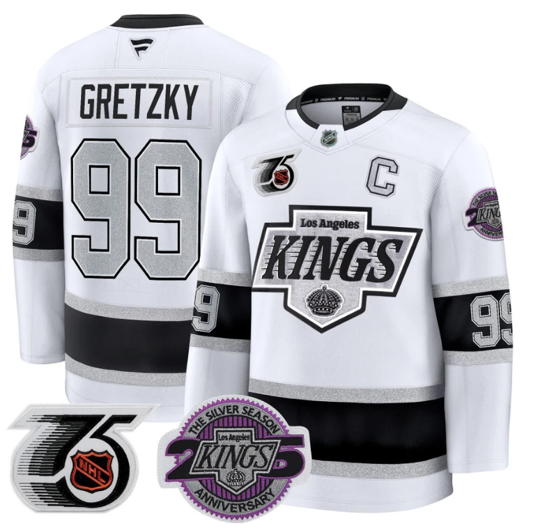 Men Wayne Gretzky Jersey #99 Los Angeles Kings 91-92 75th 25th Anniversary White by Hockey David