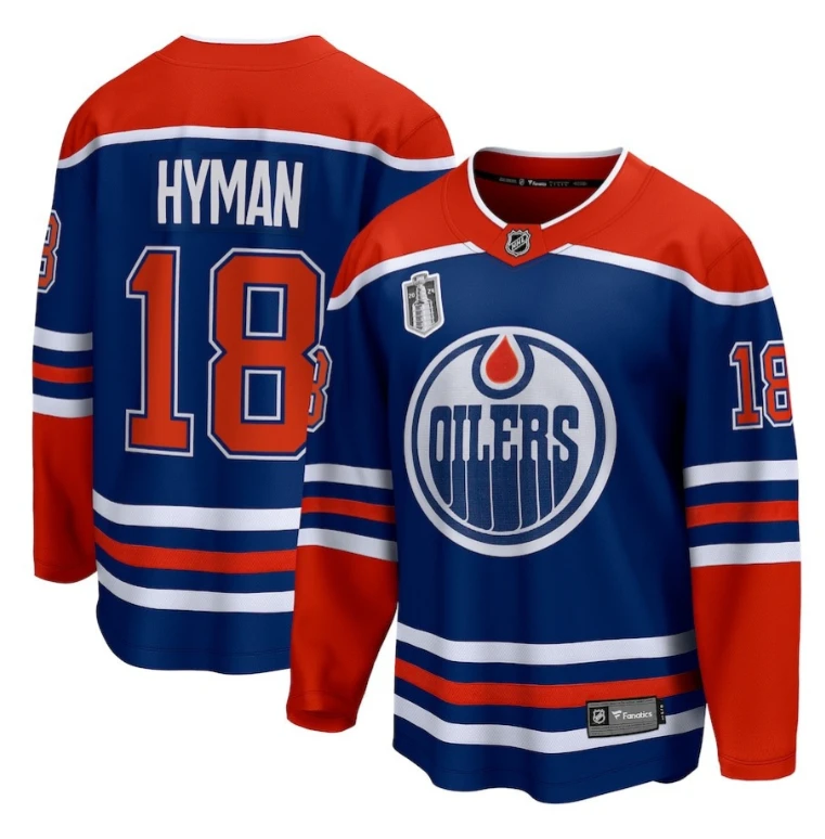 Men Zach Hyman 18 Edmonton Oilers 2024 Stanley Cup Final Home Breakaway Player Jersey Royal by Hockey David