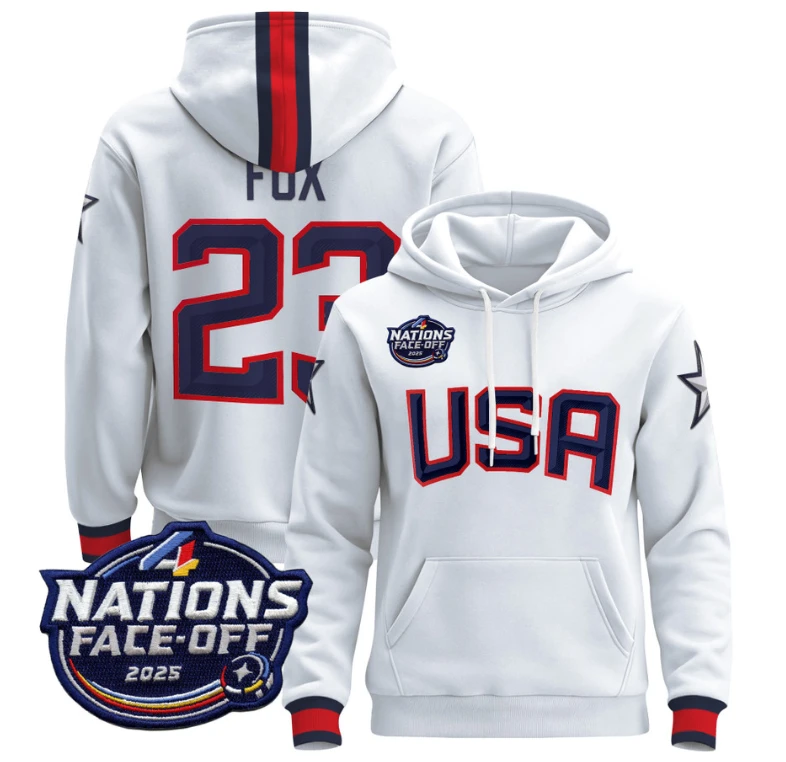 Men Adam Fox Hoodie #23 USA 4 Nations Face-Off 2025 Pullover Stitched by Hoodie Pullover