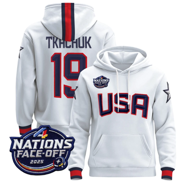Men Matthew Tkachuk Hoodie #19 USA 4 Nations Face-Off 2025 Pullover by Hoodie Pullover