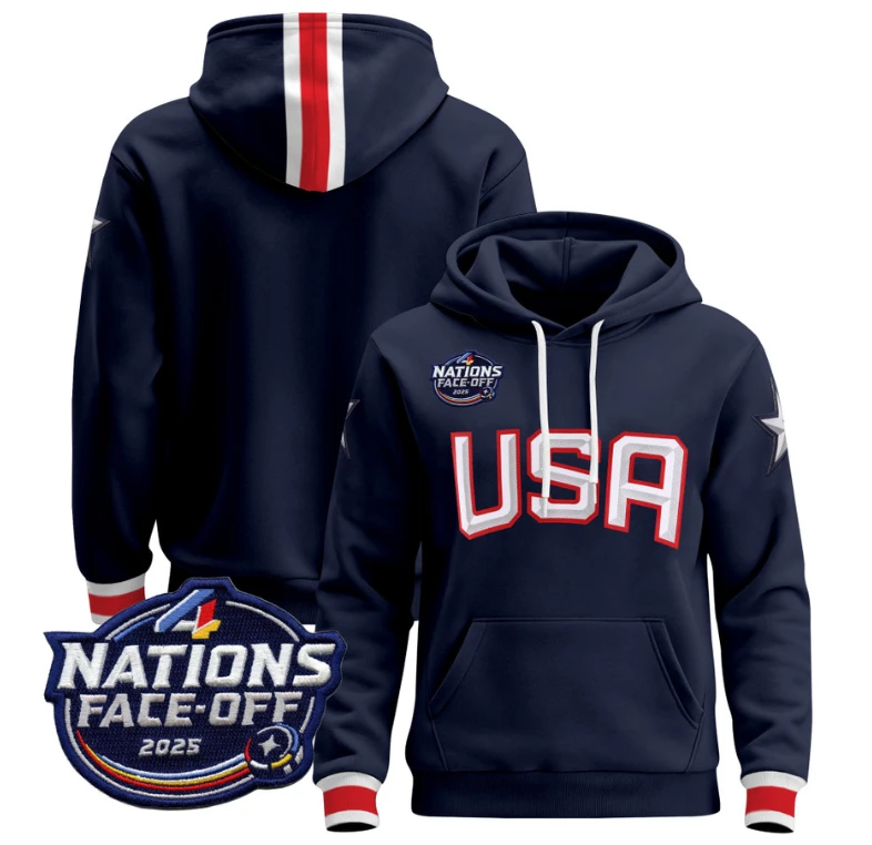 Men Team Hoodie USA 4 Nations Face-Off 2025 Pullover Stitched by Hoodie Pullover