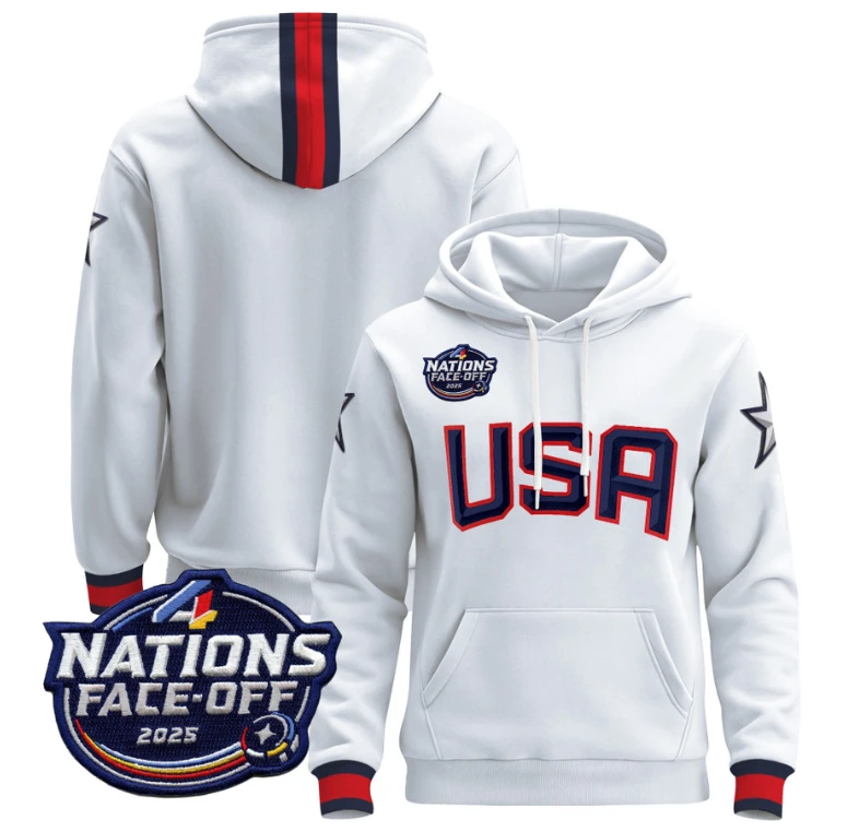 Men Team Hoodie USA 4 Nations Face-Off 2025 Pullover Stitched by Hoodie Pullover
