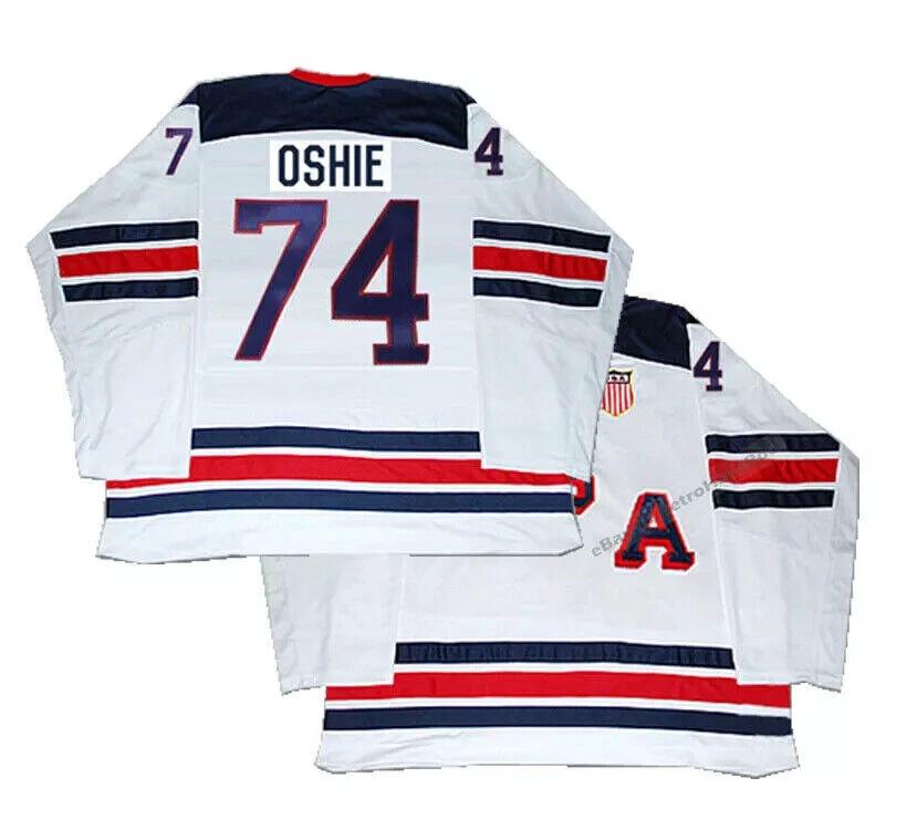 Men's 2016 US T.J. Oshie #74 Ice Hockey Jersey All Stitched White by Hockey David