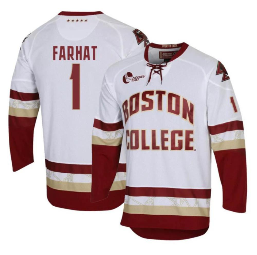 Men's Adin Farhat #1 Boston College Eagles Hockey All Stitched White Jersey by Hockey David