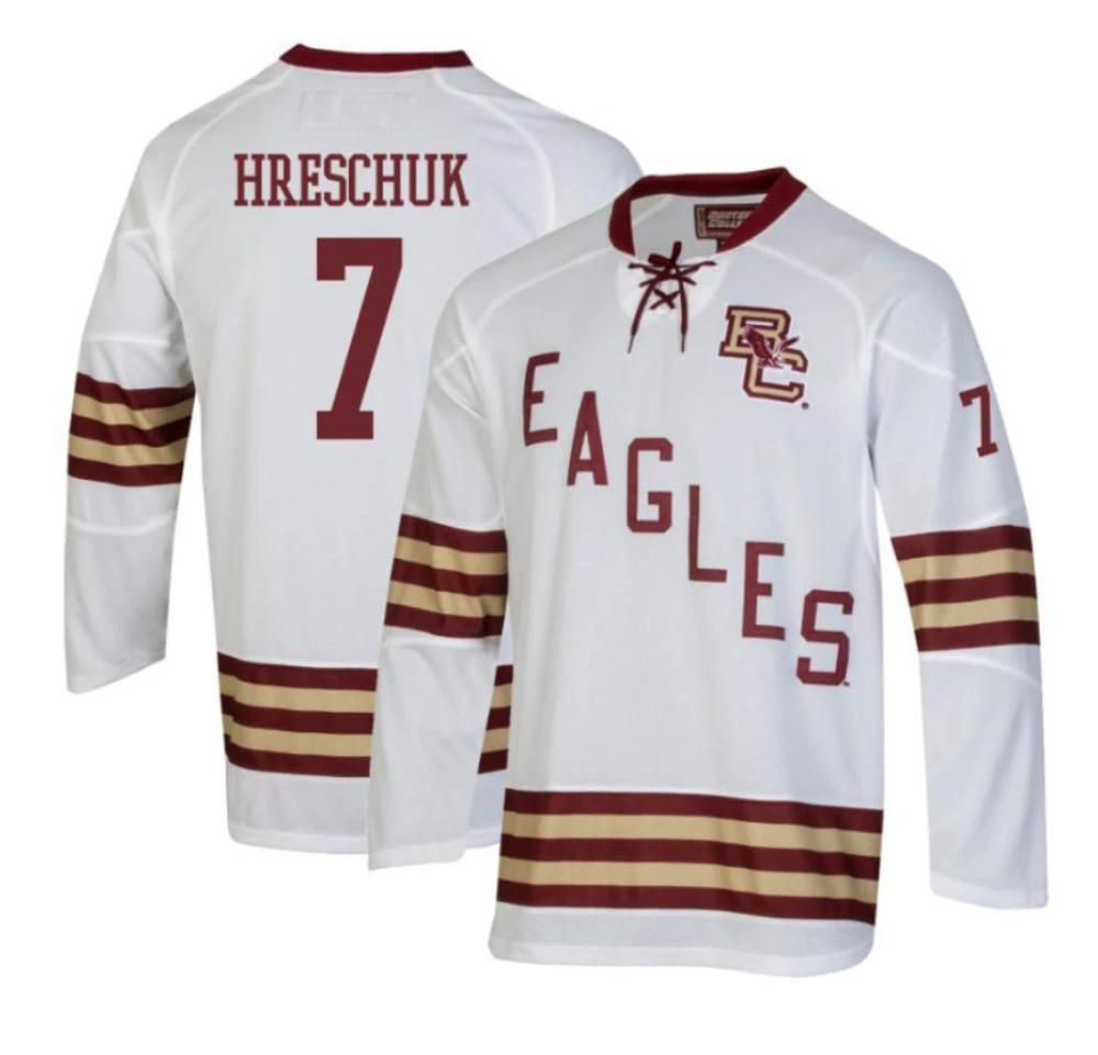 Men's Aidan Hreschuk #7 Boston College Eagles Hockey All Stitched White Jersey by Hockey David