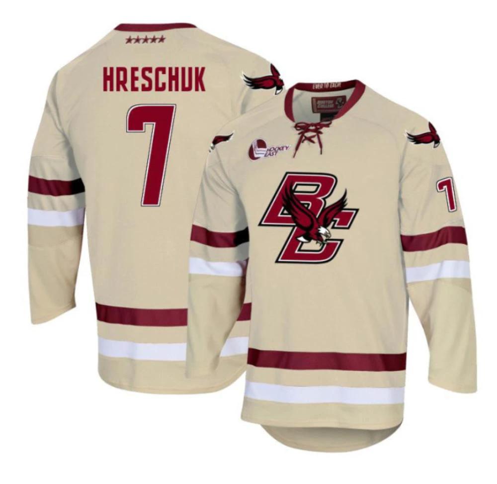 Men's Aidan Hreschuk #7 Boston College Eagles Hockey Stitched CreamJersey by Hockey David