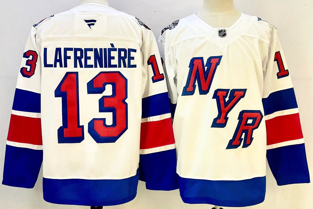 Men’s Alexis Lafrenière Jersey #13 New York Rangers White Alternate Stitched by Hockey David