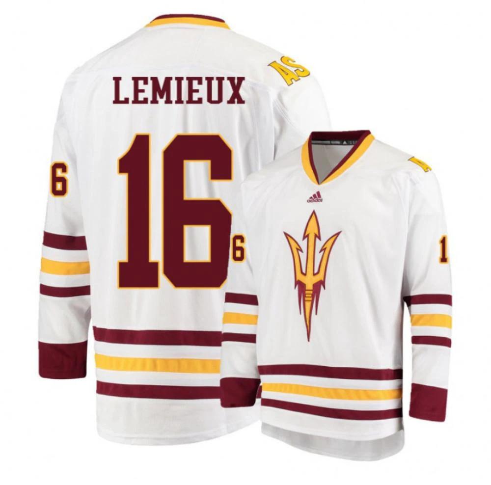 Men's Arizona State Sun Devils 16 Austin Lemieux Hockey Stitched White Jersey by Hockey David