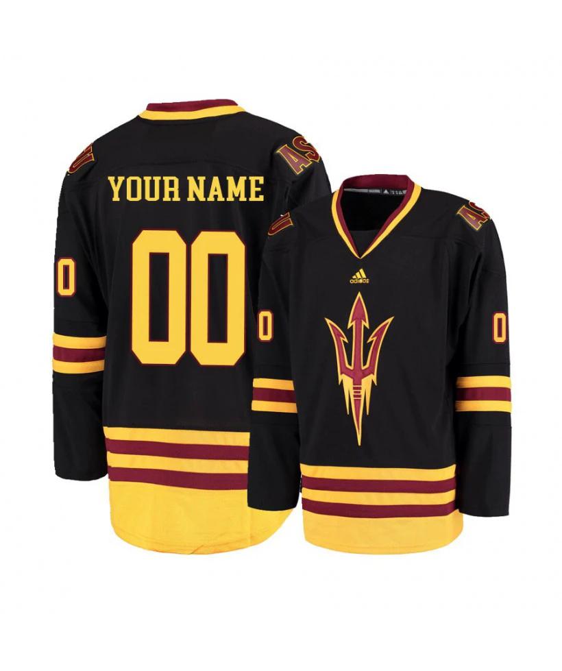 Men's Arizona State Sun Devils Black Custom Hockey Jersey by Hockey David