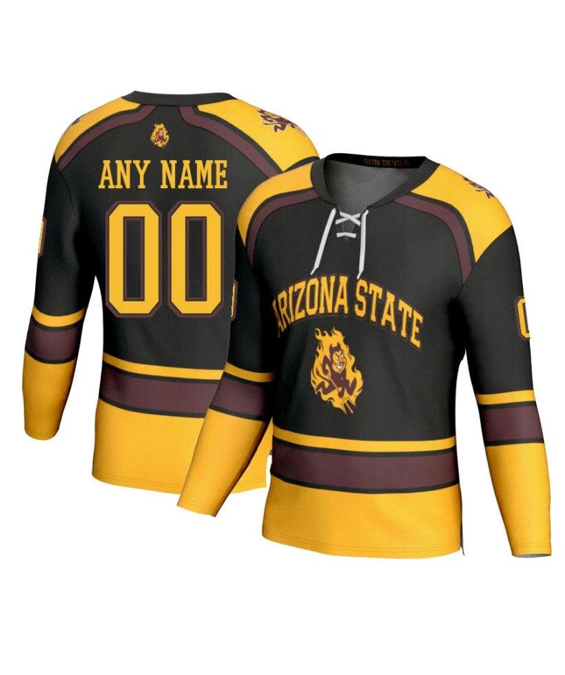 Men's Arizona State Sun Devils Custom Black Fashion Hockey Jersey by Hockey David
