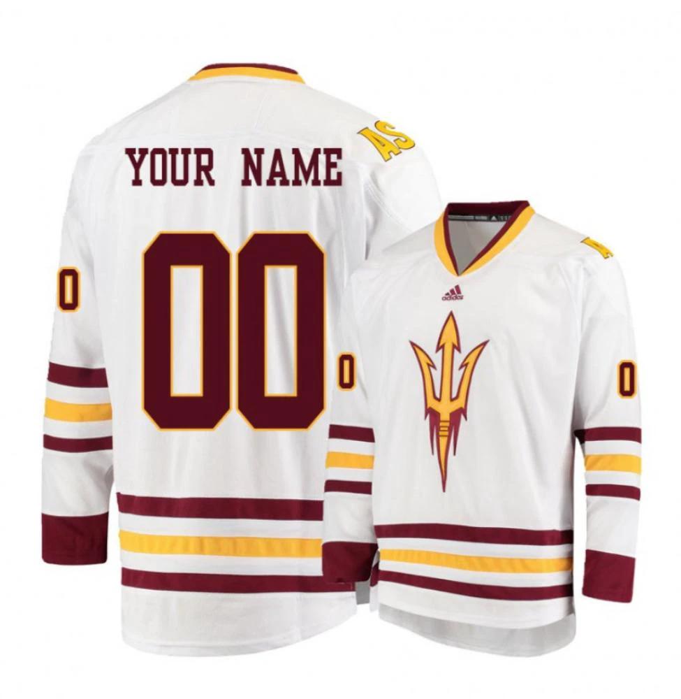 Men's Arizona State Sun Devils Custom Hockey Stitched White Jersey by Hockey David