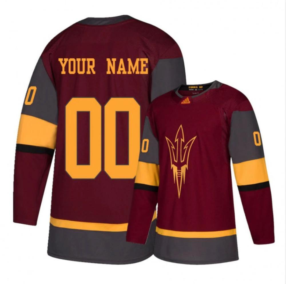 Men's Arizona State Sun Devils Custom Jersey Hockey Maroon All Stitched by Hockey David