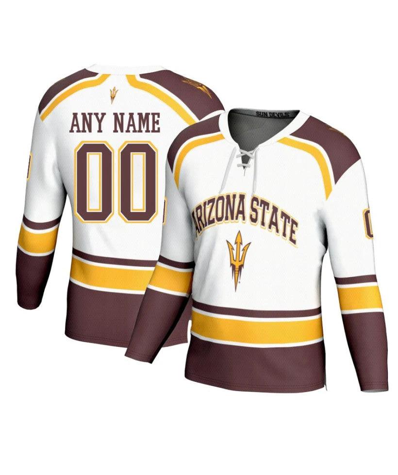 Men's Arizona State Sun Devils Custom White Fashion Hockey Jersey by Hockey David