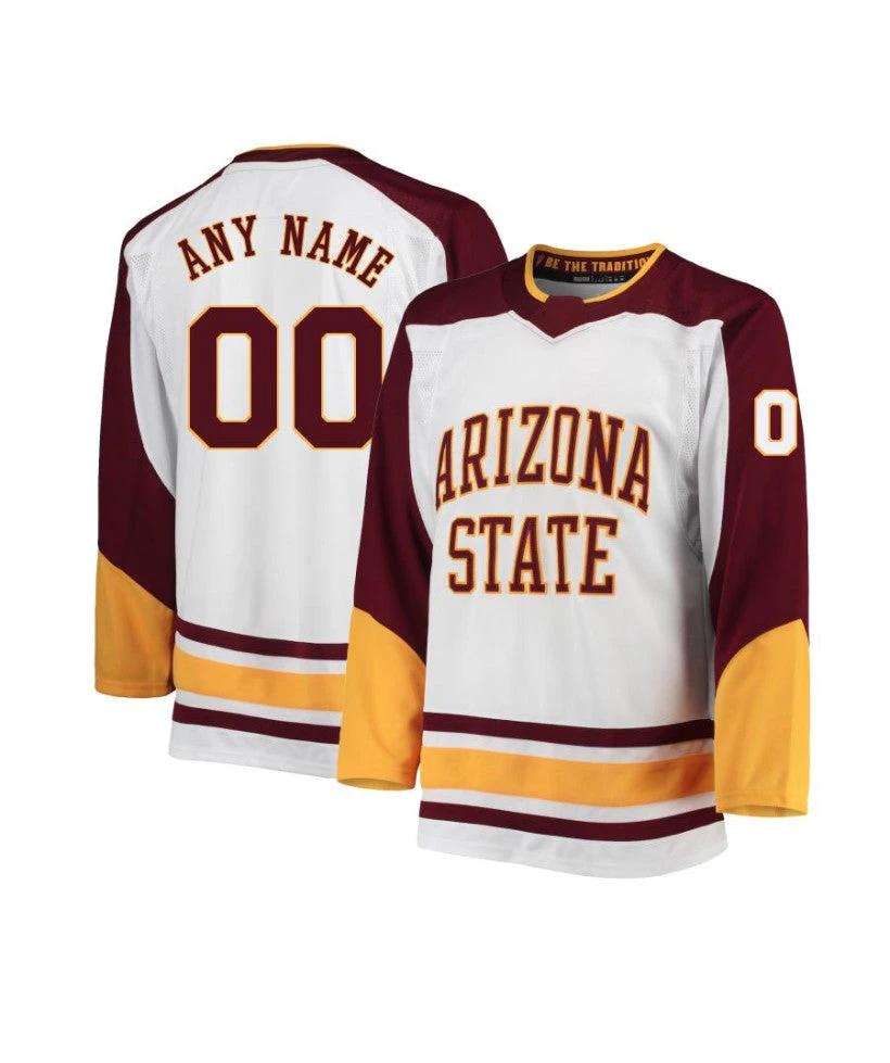 Men's Arizona State Sun Devils Custom White Throwback Hockey Jersey by Hockey David