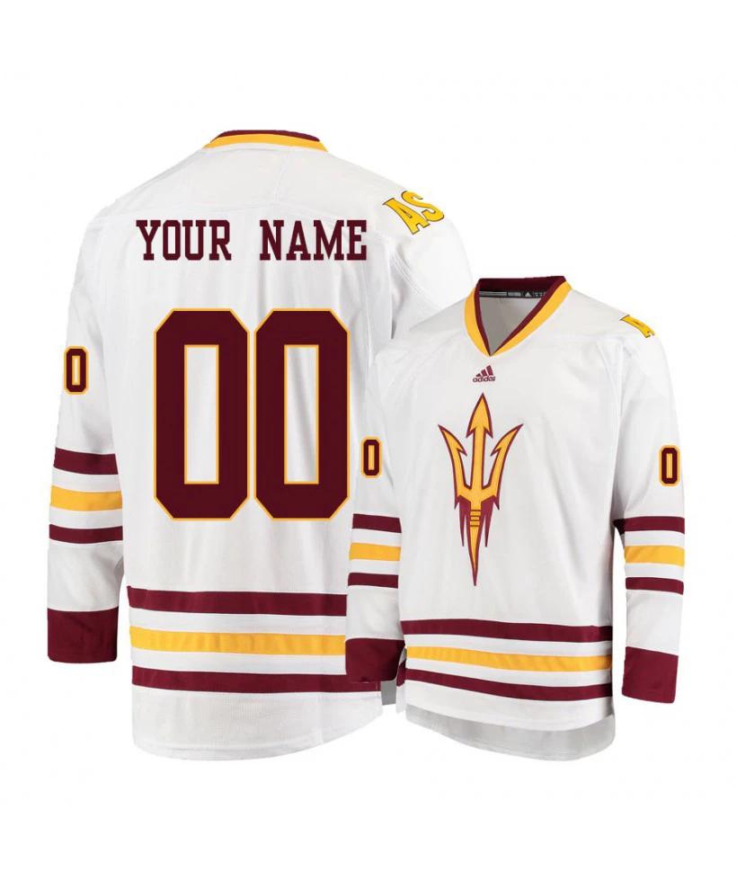 Men's Arizona State Sun Devils White Custom Hockey Jersey by Hockey David