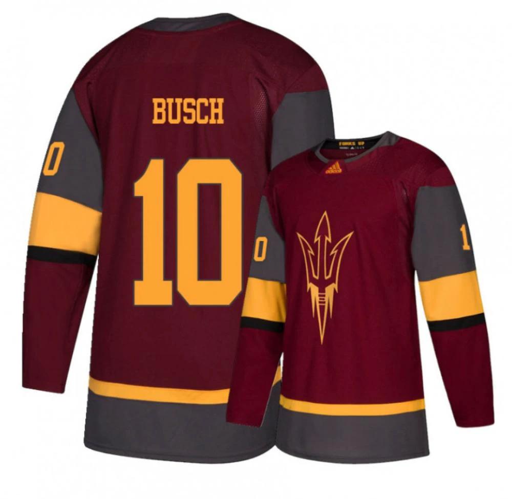 Men's Arizona State Sun Devils #10 Tyler Busc Hockey All Stitched Maroon Jersey by Hockey David