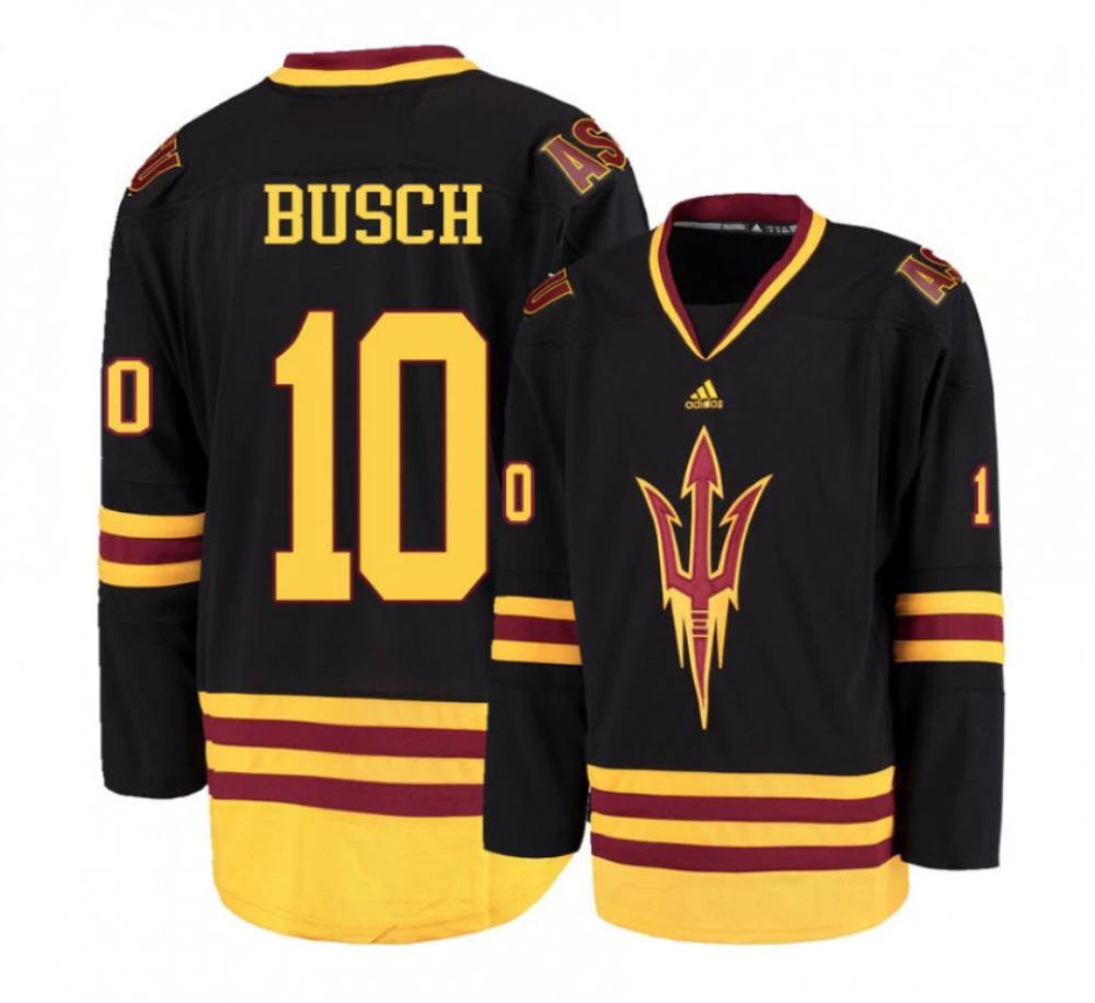 Men's Arizona State Sun Devils #10 Tyler Busch Hockey All Stitched Black Jersey by Hockey David