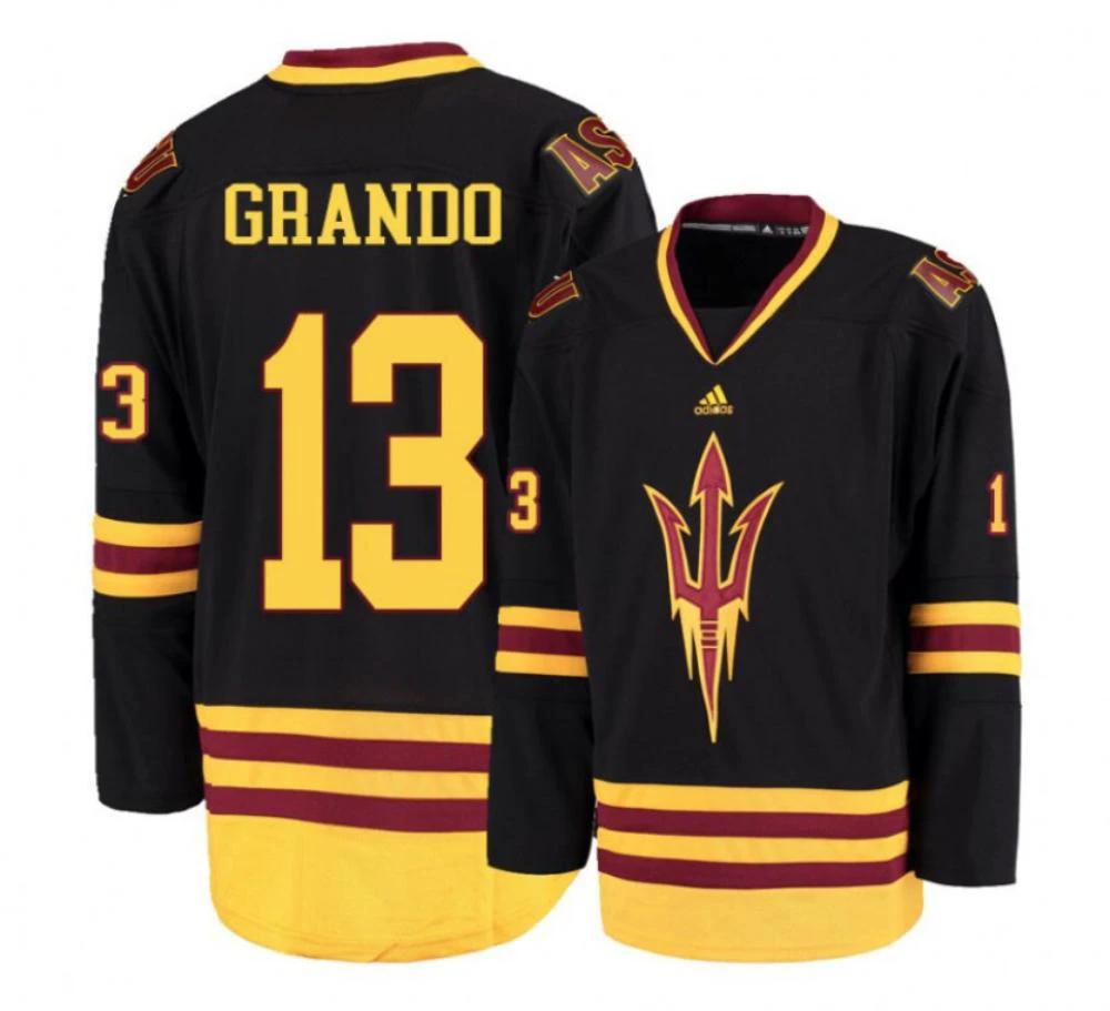 Men's Arizona State Sun Devils #13 Chris Grando Hockey All Stitched Black Jersey by Hockey David