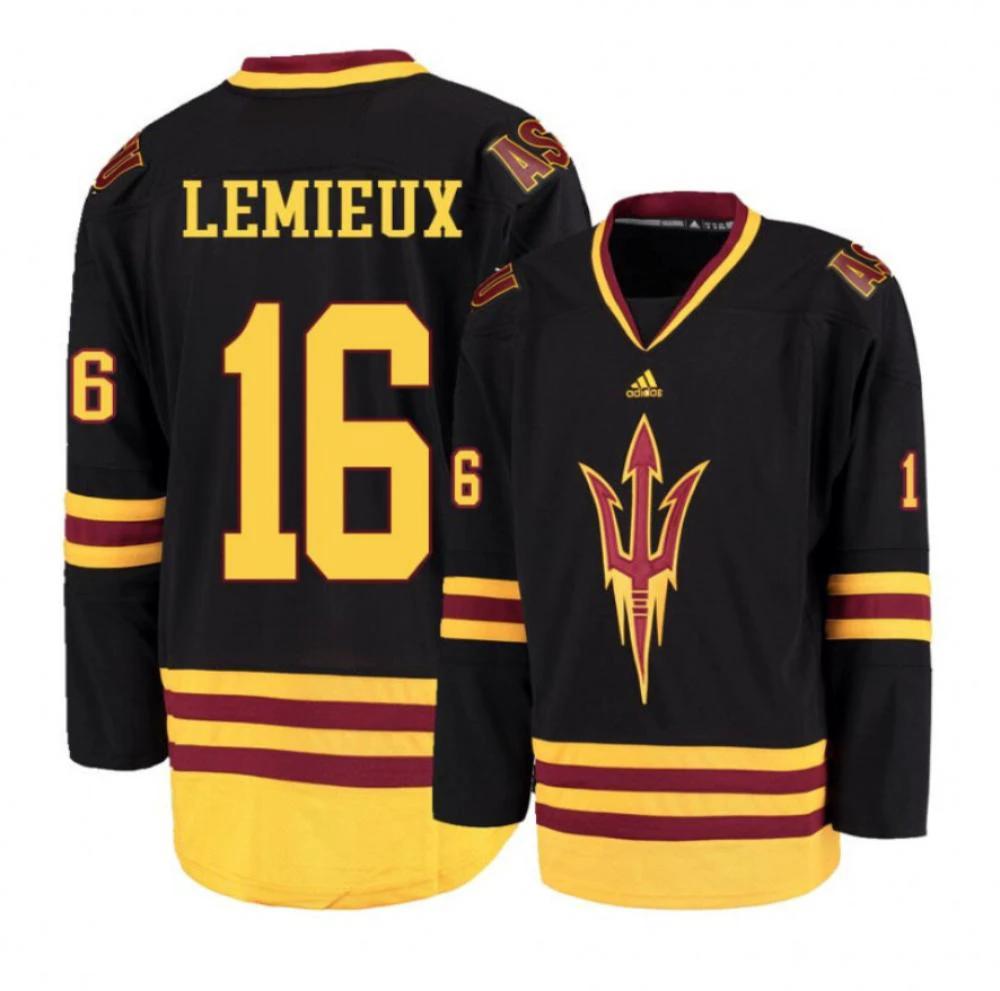 Men's Arizona State Sun Devils #16 Austin Lemieux Hockey Stitched Black Jersey by Hockey David
