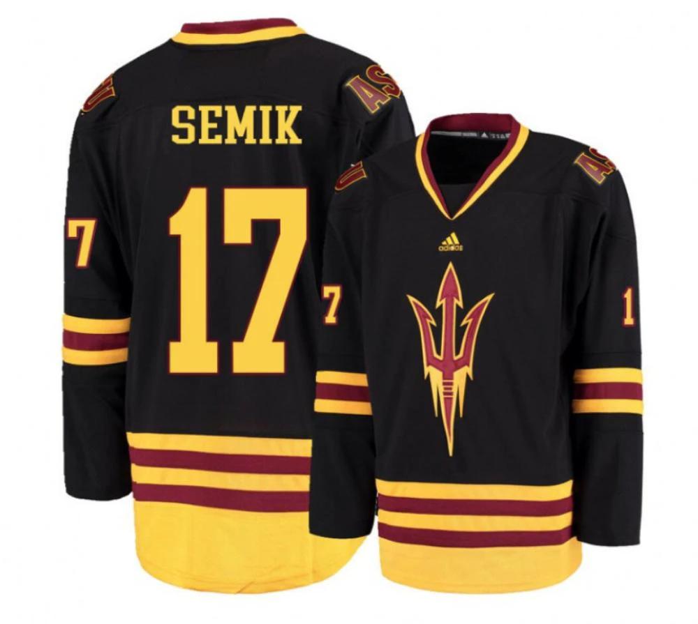Men's Arizona State Sun Devils #17 Jacob Semik Hockey All Stitched Black Jersey by Hockey David