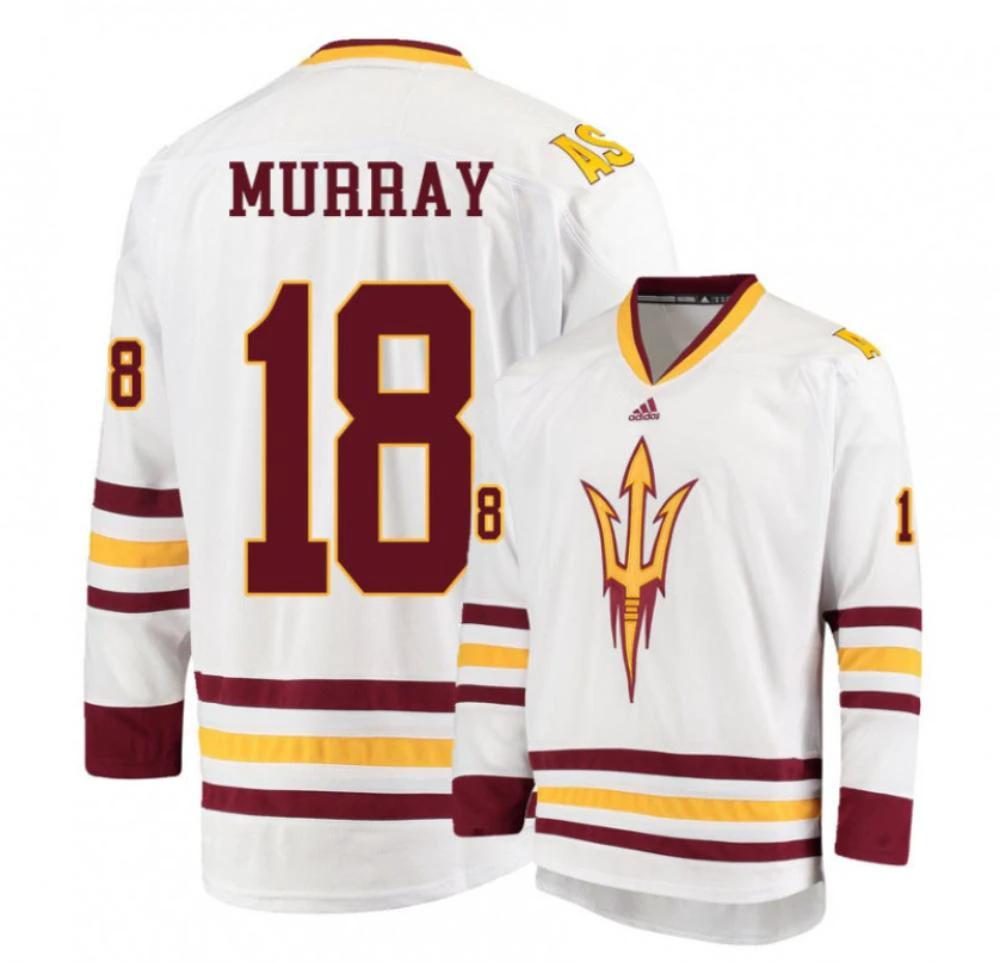 Men's Arizona State Sun Devils #18 Jax Murray Hockey All Stitched White Jersey by Hockey David
