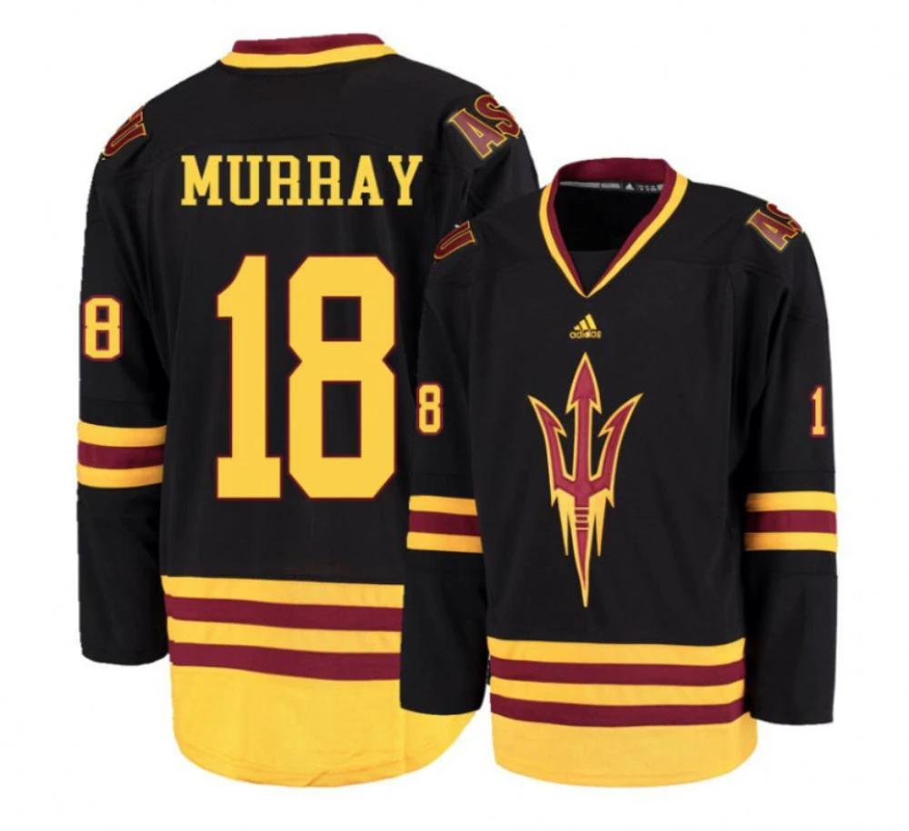 Men's Arizona State Sun Devils #18 Jax Murray Hockey Stitched Black Jersey by Hockey David