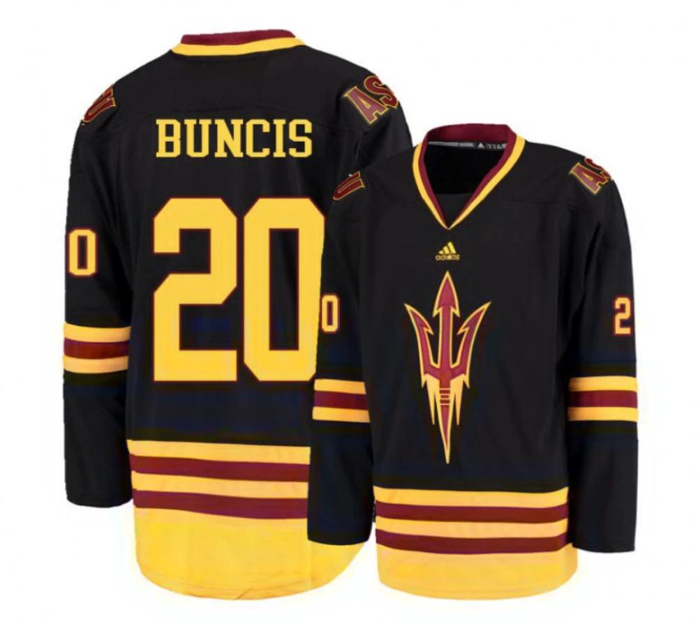 Men's Arizona State Sun Devils #20 Filips Buncis Hockey All Stithed Black Jersey by Hockey David