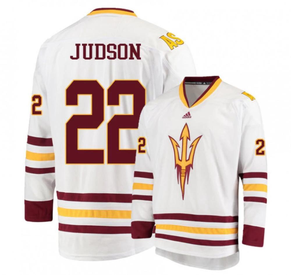 Men's Arizona State Sun Devils #22 Jack Judson Hockey Stitched White Jersey by Hockey David