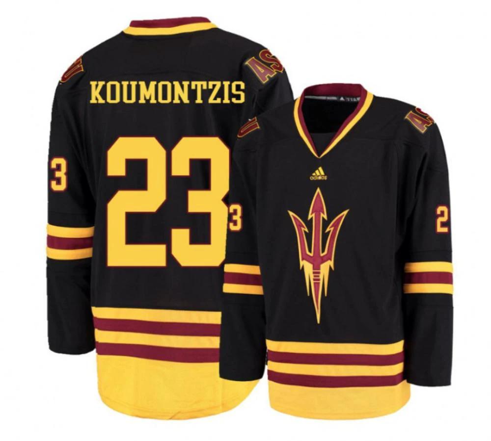 Men's Arizona State Sun Devils #23 D. Koumontzis Hockey Stitched Black Jersey by Hockey David