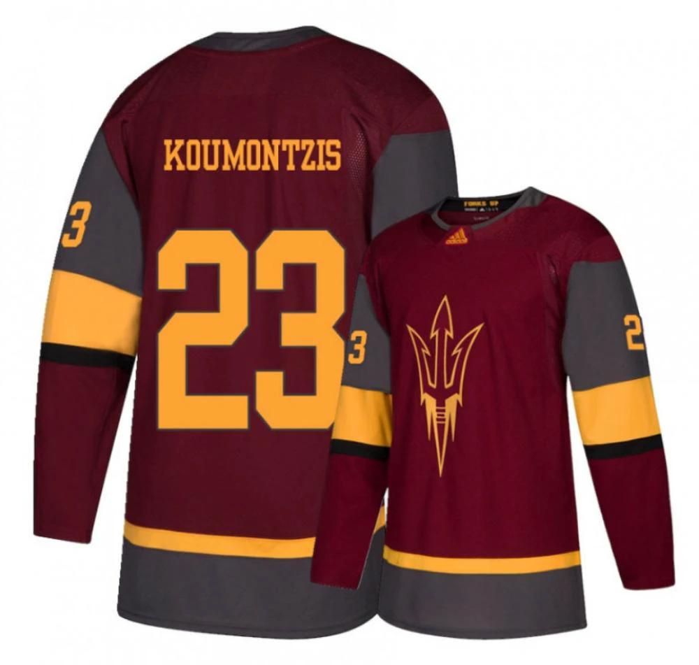 Men's Arizona State Sun Devils #23 D. Koumontzis Hockey Stitched Maroon Jersey by Hockey David