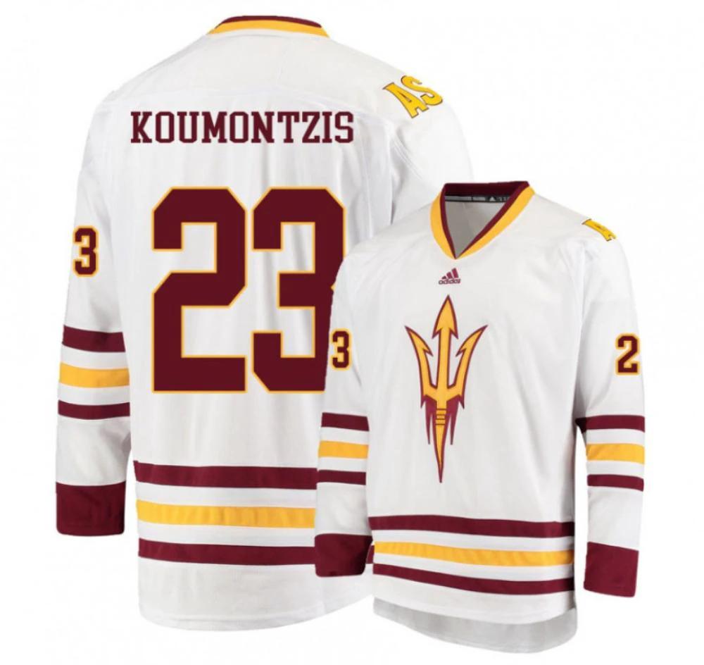 Men's Arizona State Sun Devils #23 D. Koumontzis Hockey Stitched White Jersey (Copy) by Hockey David