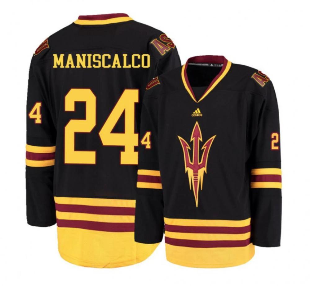 Men's Arizona State Sun Devils #24 J. Maniscalco Hockey Stitched Black Jersey by Hockey David