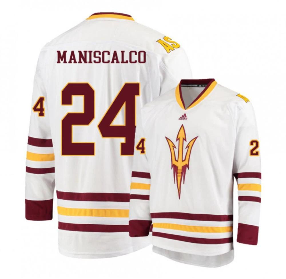 Men's Arizona State Sun Devils #24 J. Maniscalco Hockey Stitched White Jersey by Hockey David