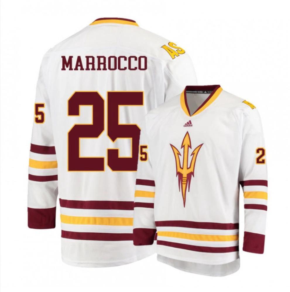 Men's Arizona State Sun Devils #25 PJ Marrocco Hockey Stitched White Jersey by Hockey David