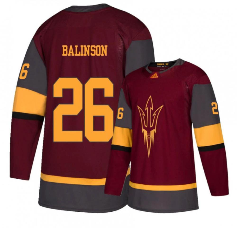 Men's Arizona State Sun Devils #26 Max Balinson Hockey Stitched Maroon Jersey by Hockey David