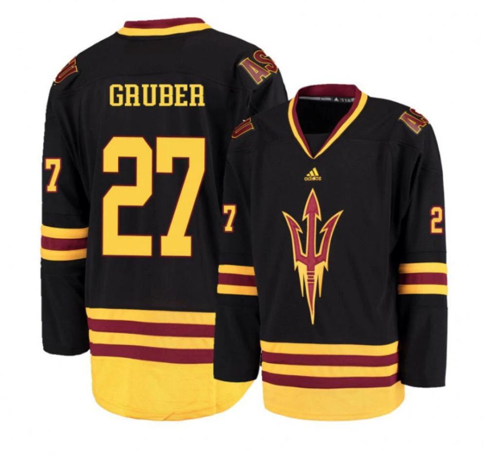 Men's Arizona State Sun Devils #27 Brett Gruber Hockey Stitched Black Jersey by Hockey David