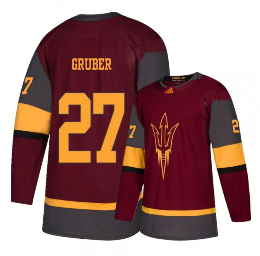Men's Arizona State Sun Devils #27 Brett Gruber Hockey Stitched Maroon Jersey by Hockey David