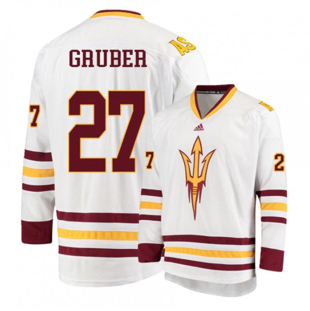 Men's Arizona State Sun Devils #27 Brett Gruber Hockey Stitched White Jersey by Hockey David