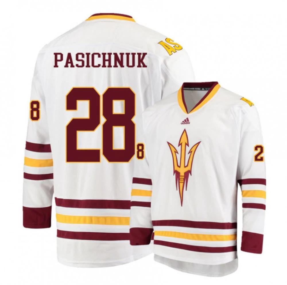 Men's Arizona State Sun Devils #28 Steenn Pasichnuk Hockey Stitched White Jersey by Hockey David