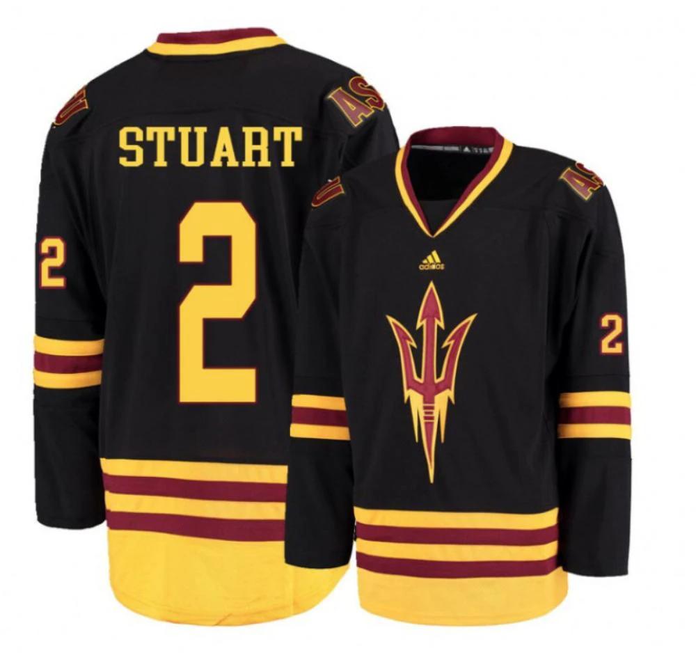 Men's Arizona State Sun Devils #2 Connor Stuart Hockey Stitched Black Jersey by Hockey David