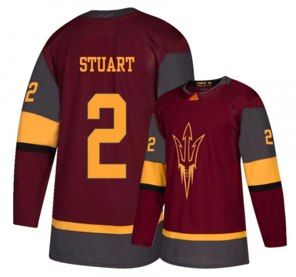 Men's Arizona State Sun Devils #2 Connor Stuart Hockey Stitched Maroon Jersey by Hockey David