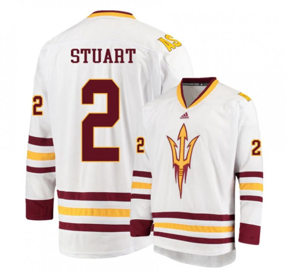 Men's Arizona State Sun Devils #2 Connor Stuart Hockey Stitched White Jersey by Hockey David