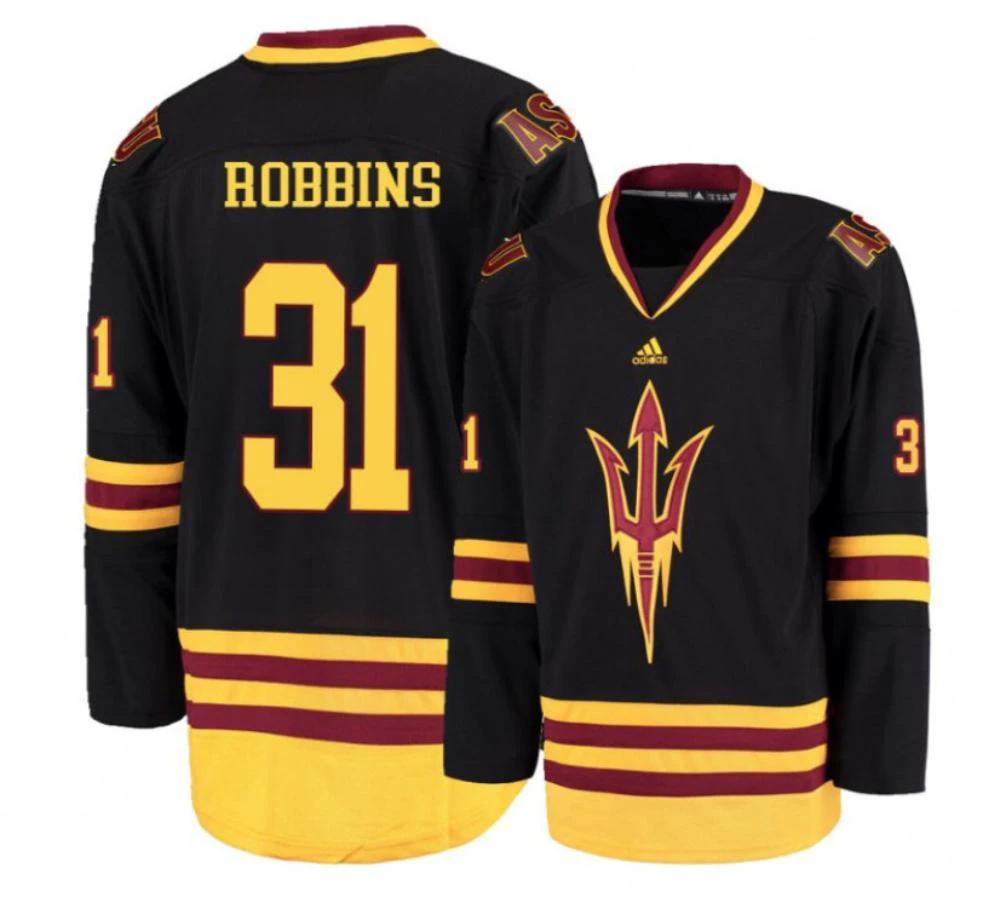Men's Arizona State Sun Devils #31 Justin Robbins Hockey Stitched Black Jersey by Hockey David