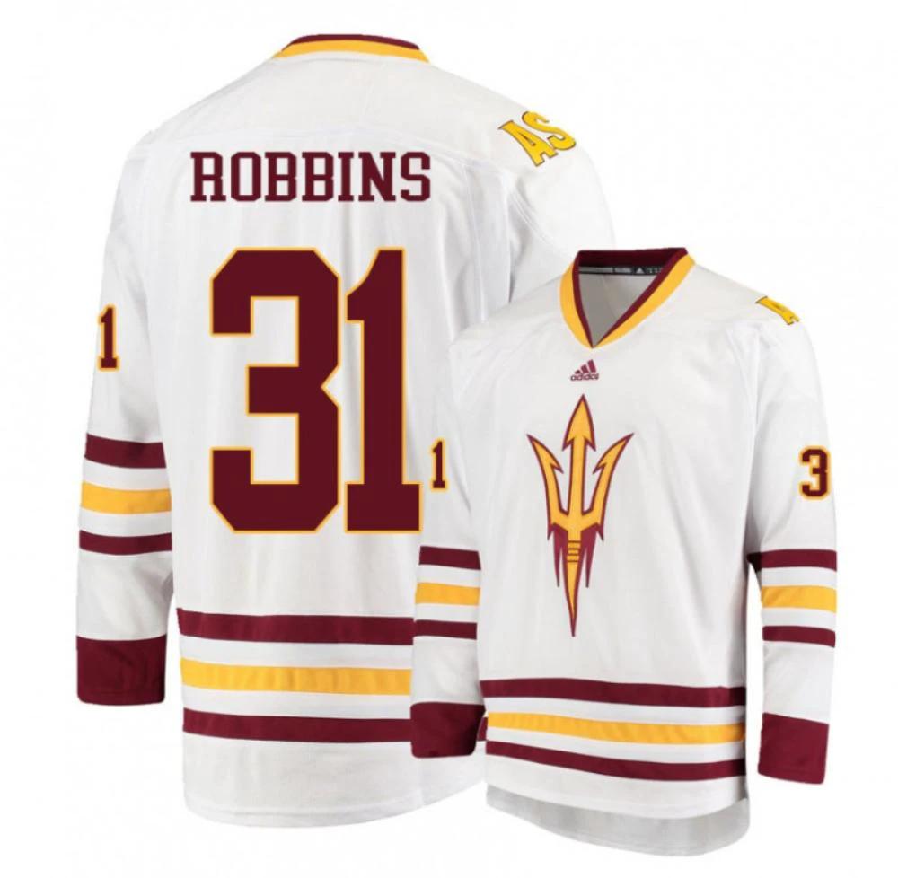 Men's Arizona State Sun Devils #31 Justin Robbins Hockey Stitched White Jersey by Hockey David