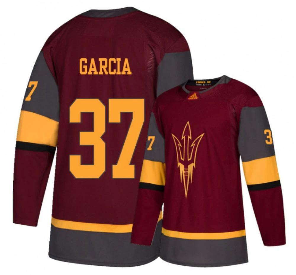 Men's Arizona State Sun Devils #37 Dominic Garcia Hockey Stitched Maroon Jersey by Hockey David