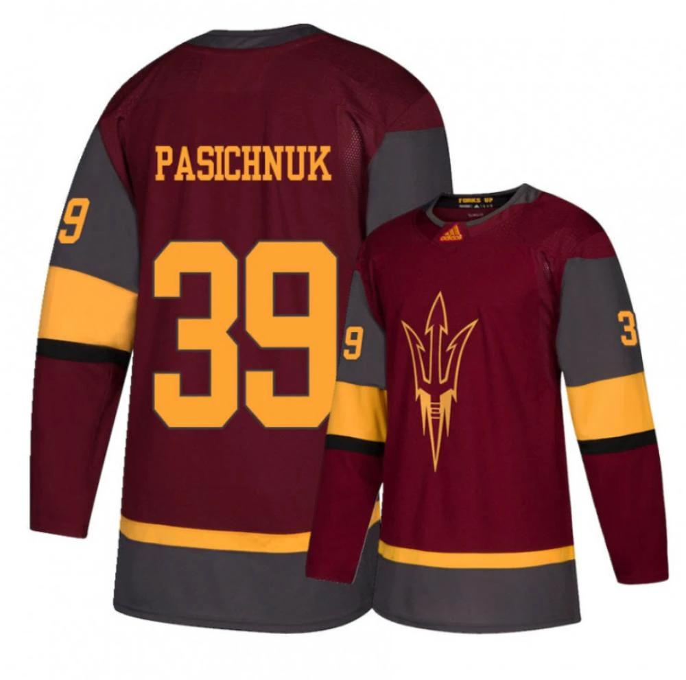 Men's Arizona State Sun Devils #39 B. Pasichnuk Hockey Stitched Maroon Jersey by Hockey David