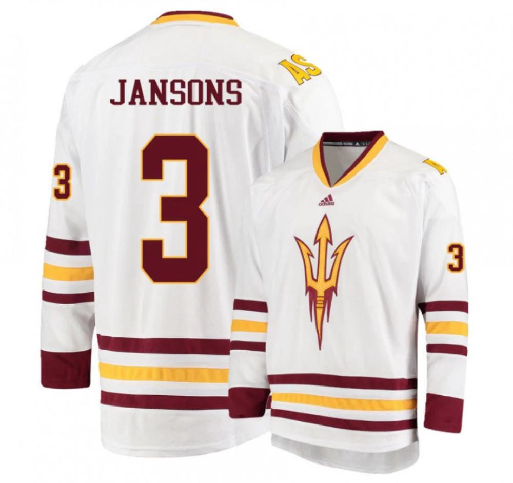 Men's Arizona State Sun Devils #3 Gvido Jansons Hockey Stitched White Jersey by Hockey David