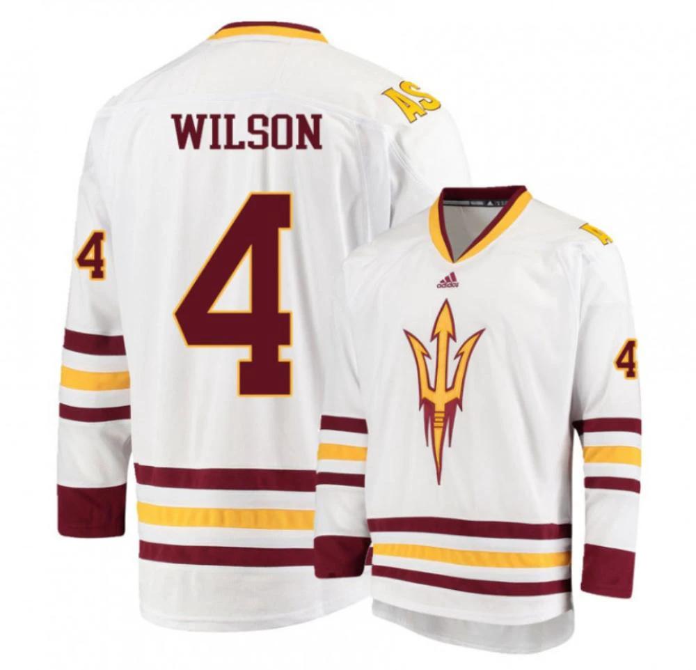 Men's Arizona State Sun Devils #4 Jacob Wilson Hockey All Stitched White Jersey by Hockey David